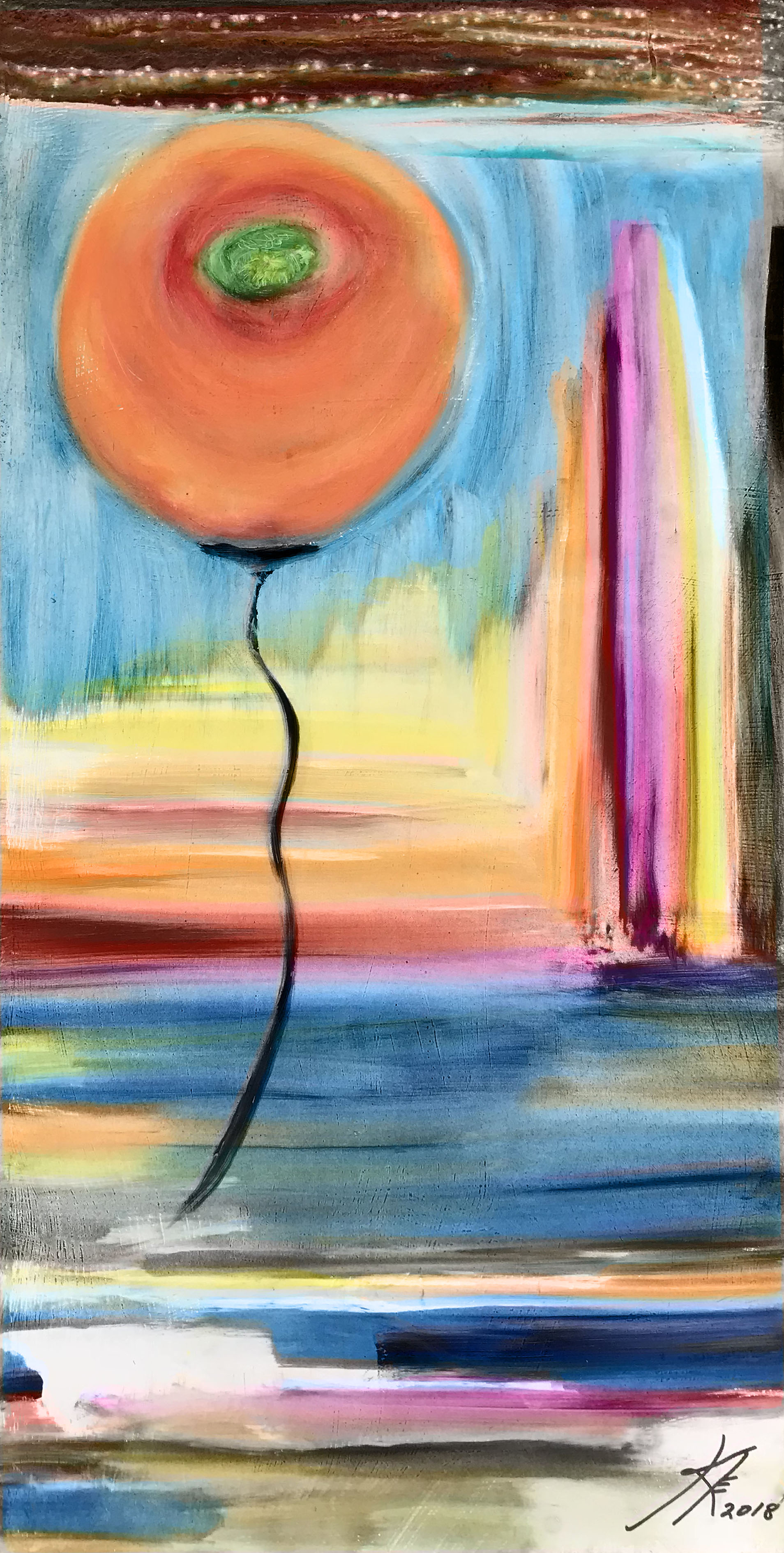 peach abstract mixed media painting